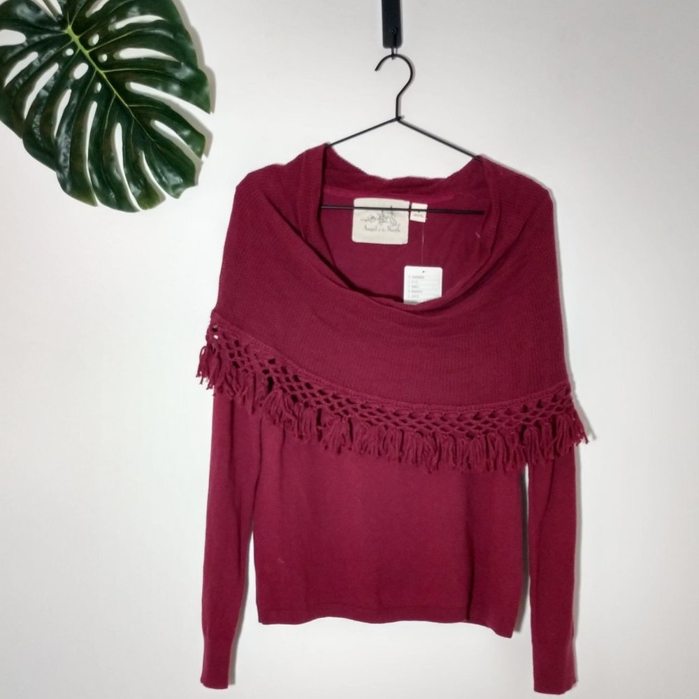 Anthro Angel of the North Fringed Cowlneck Wine M
